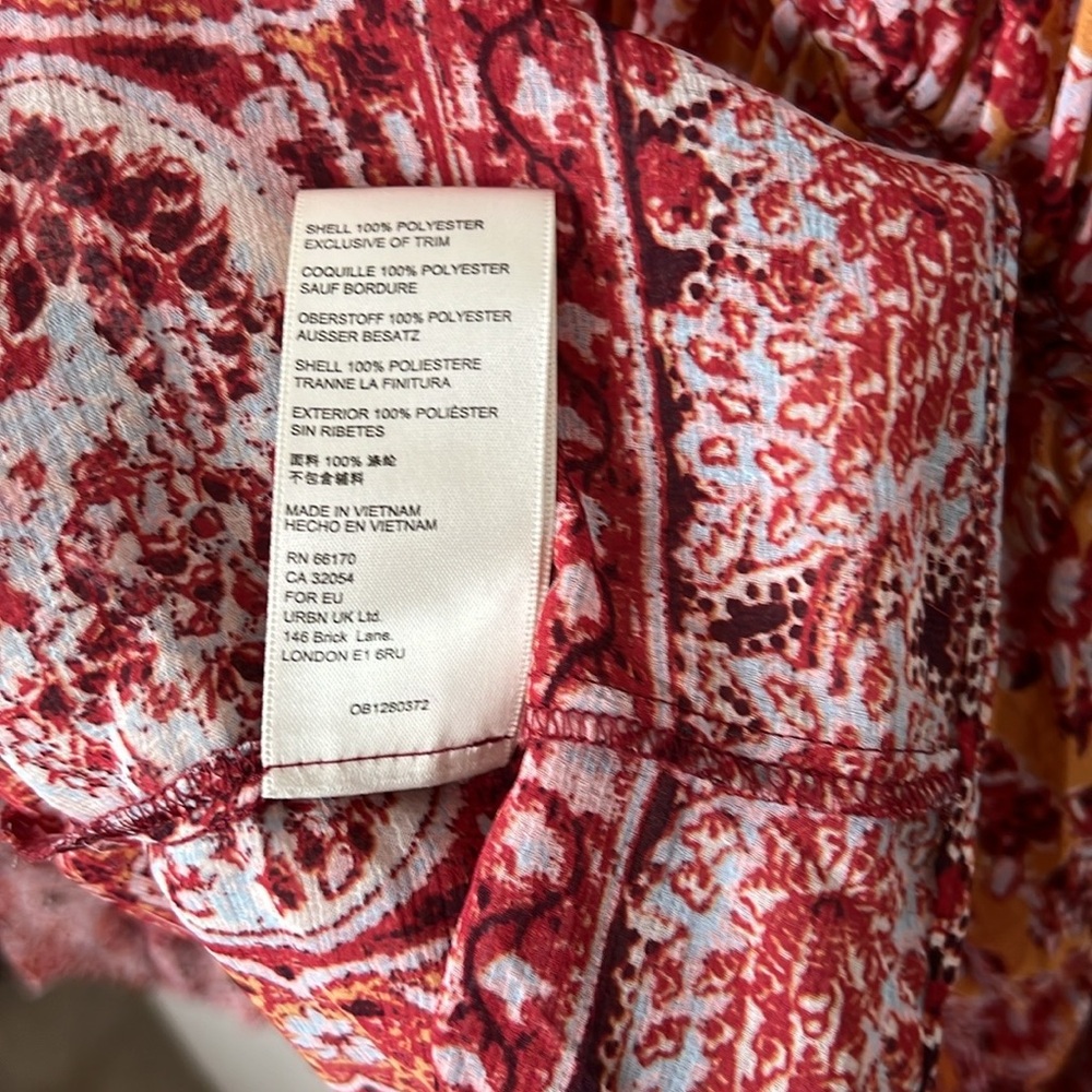 Free People Lorraine Tier Kimono Bohemian Print tie-Front Top Cardi Rust Lace L - Picture 8 of 12